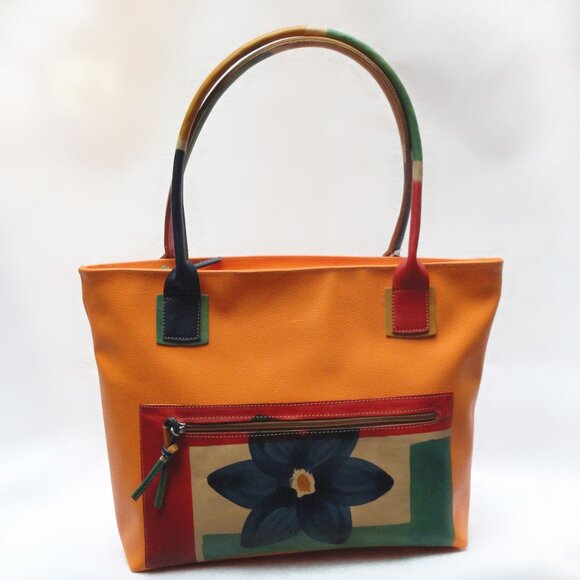 Astore Italian Tote - Floral Orange - Picture 1 of 4